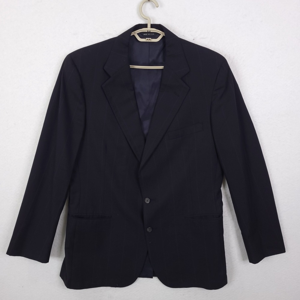 Polo University Club Ralph Lauren Blazer Jacket Blue 44 Pinstripe Wool Academia